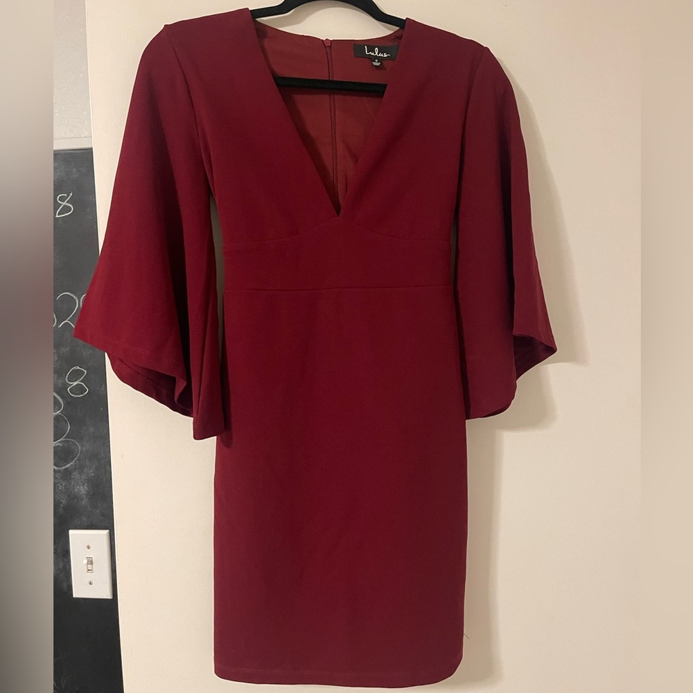 Lulu's Deep Red Long Sleeve Dress